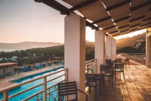 A hot tub with a view, matching the hotel features the blog lists